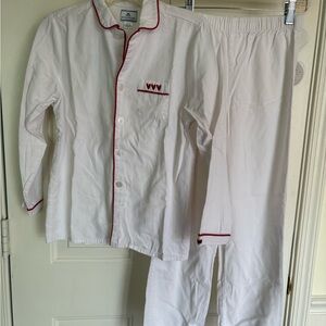 Petite Plume Classic White Pajama Set with Red Heart Accents